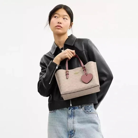 NWT！COACH Mollie Tote Bag 25 In Signature With Heart Charm（CDF03）fast shipping